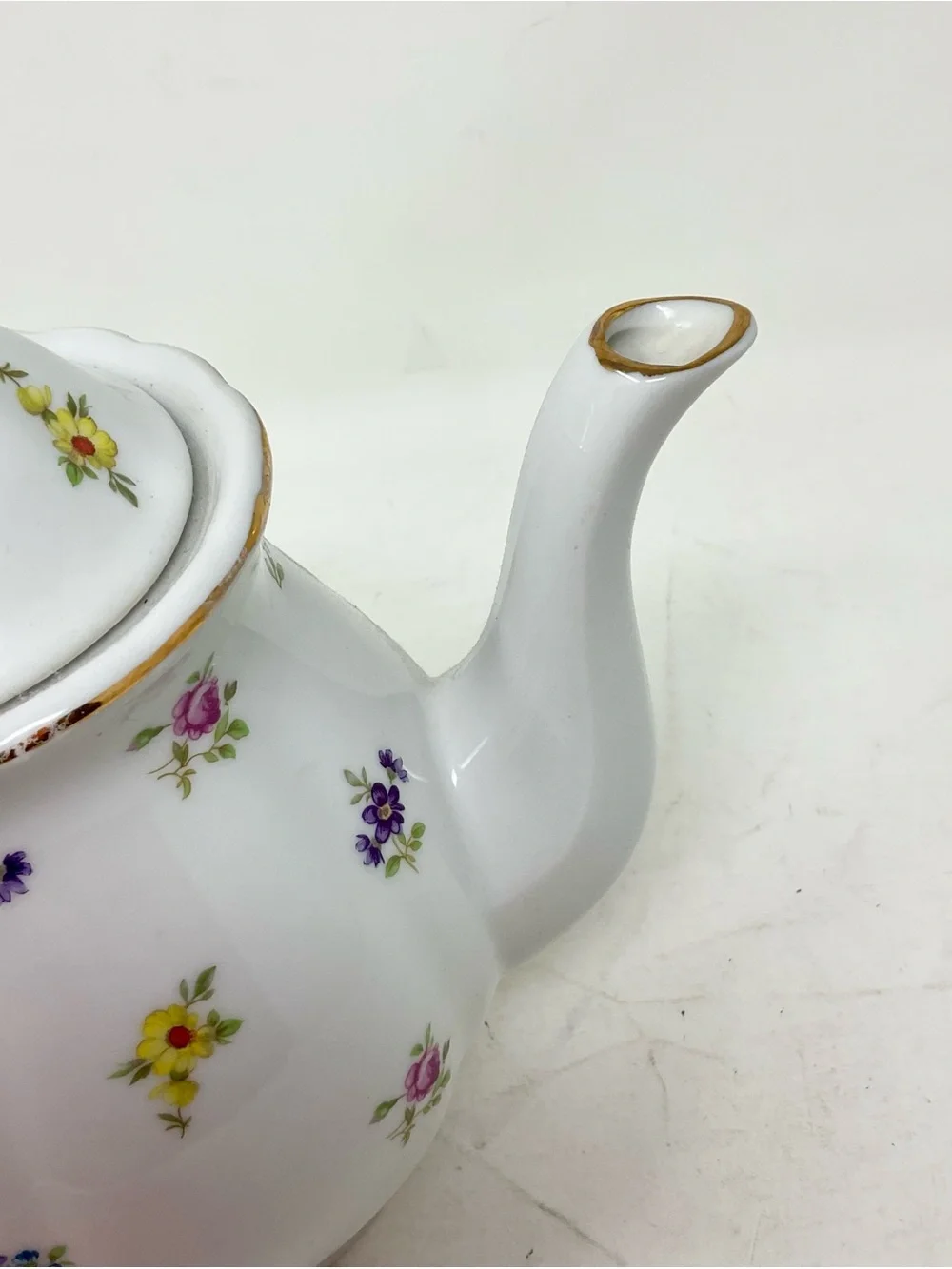Porcelain Floral Teapot with Gold Trim